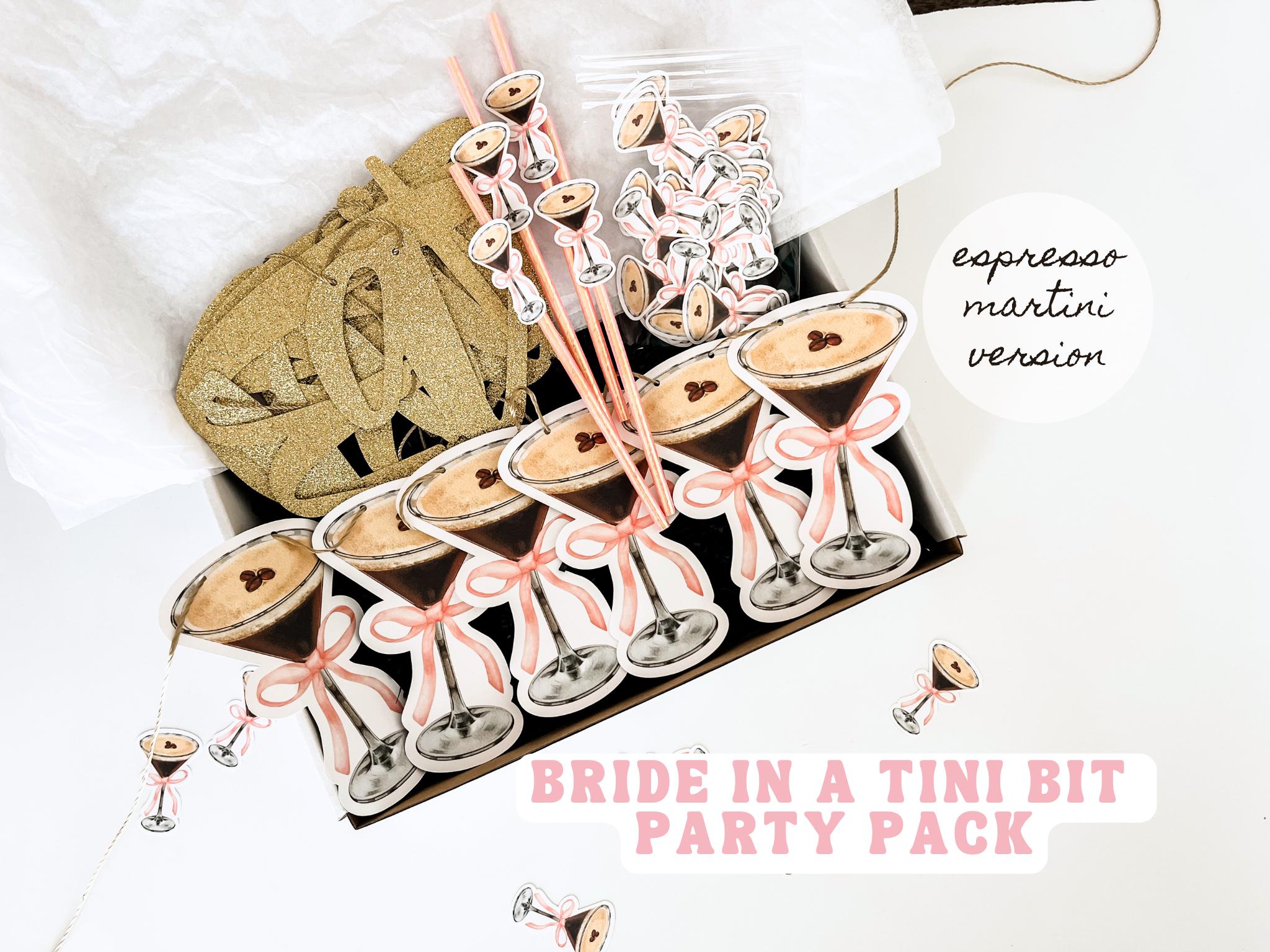 Espresso Martini Bachelorette Party Banner - 'A Bride In A Tini Bit' Black Glitter Garland - View #2