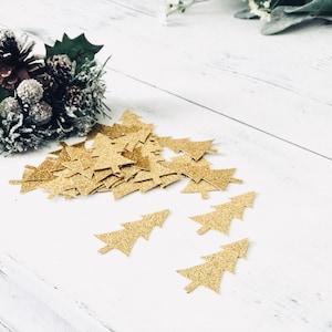 Gold Glitter Christmas Tree Confetti: 50-Piece Holiday Decor