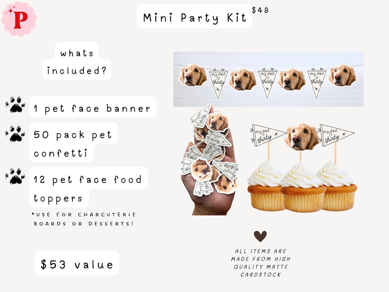 30th Birthday Banner Dog Faces | 30th Birthday for Him | Birthday Decorations for Guy | Mini Party Kit