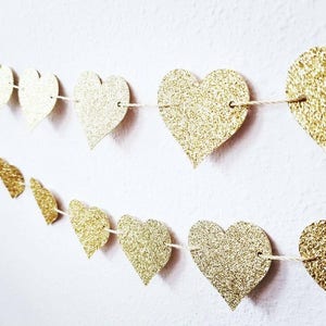 Gold Heart Garland | Gold Bridal Shower Garland | Gold Glitter Heart Garland | Gold Wedding Heart Garland | Glitter Heart Garland |