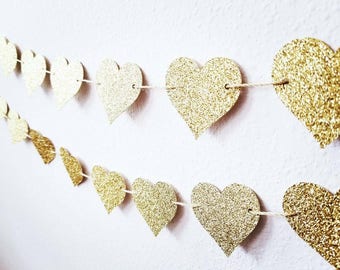 Gold Heart Garland | Gold Bridal Shower Garland | Gold Glitter Heart Garland | Gold Wedding Heart Garland | Glitter Heart Garland |