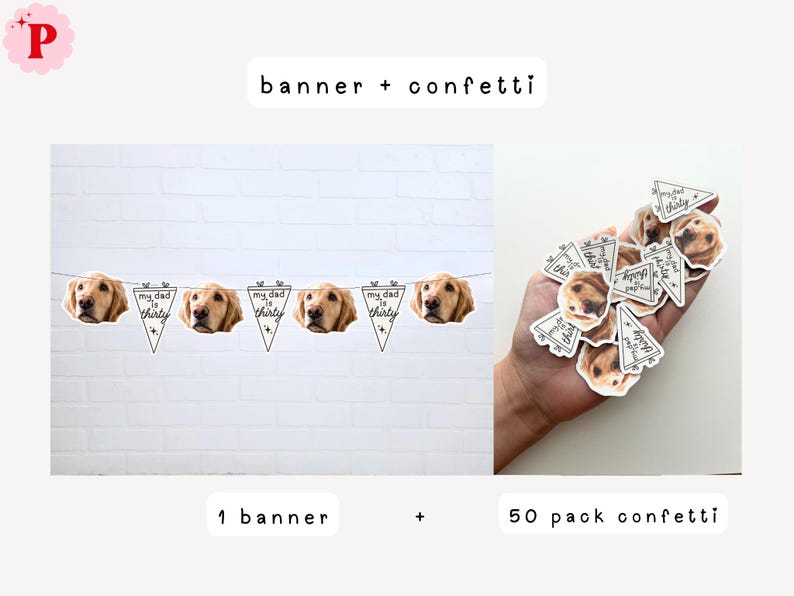 30th Birthday Banner Dog Faces | 30th Birthday for Him | Birthday Decorations for Guy | Banner + Confetti