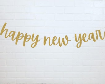 Happy New Year Banner | New Years Eve Decorations | Glitter New Years Banner | Sparkly Happy New Year