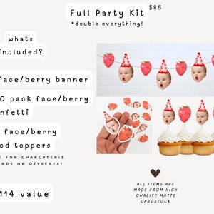 Berry 1st Birthday | 1st Birthday Face Garland | Strawberry Birthday Decorations Kit Full Party Kit