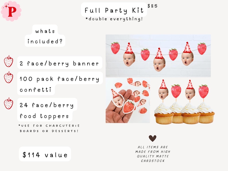 Berry 1st Birthday | 1st Birthday Face Garland | Strawberry Birthday Decorations Kit Full Party Kit