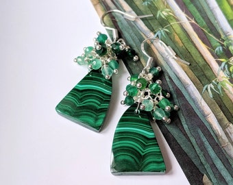 Malachite & green onyx cluster earrings