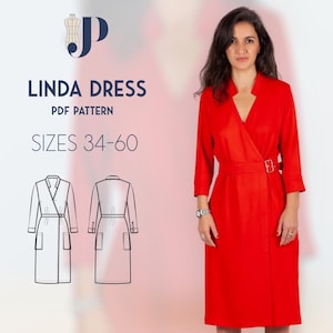 Linda wrap dress Just Patterns PDF sewing pattern size 34-60