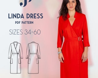 Linda wrap dress Just Patterns PDF sewing pattern size 34-60