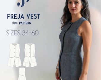 Freja Vest Just Patterns PDF sewing pattern size 34-60 + Unlined version
