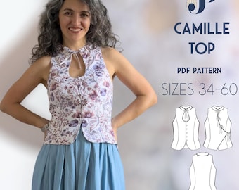 Camille Top Just Patterns PDF sewing pattern size 34-60