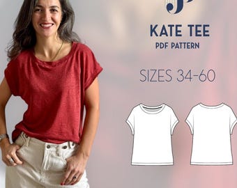 Kate tee Just Patterns PDF sewing pattern size 34-60