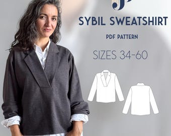 Sybil Sweatshirt Just Patterns PDF sewing pattern size 34-60