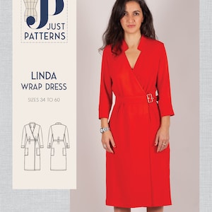 Linda Wrap Dress Sewing Pattern Size 34-60 Just Patterns - Etsy