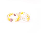 Love Flowers, beautiful handmade ring with pink, white and yellow flowers, babies breath, cool, resin ring, wedding ring, engagement ring