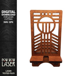 DIGITAAL BESTAND mobiele telefoon standhouder wieg laser cutter svg Arts & Craft Mission Prairie Style art deco stijl bungalow huis cadeau glowforge