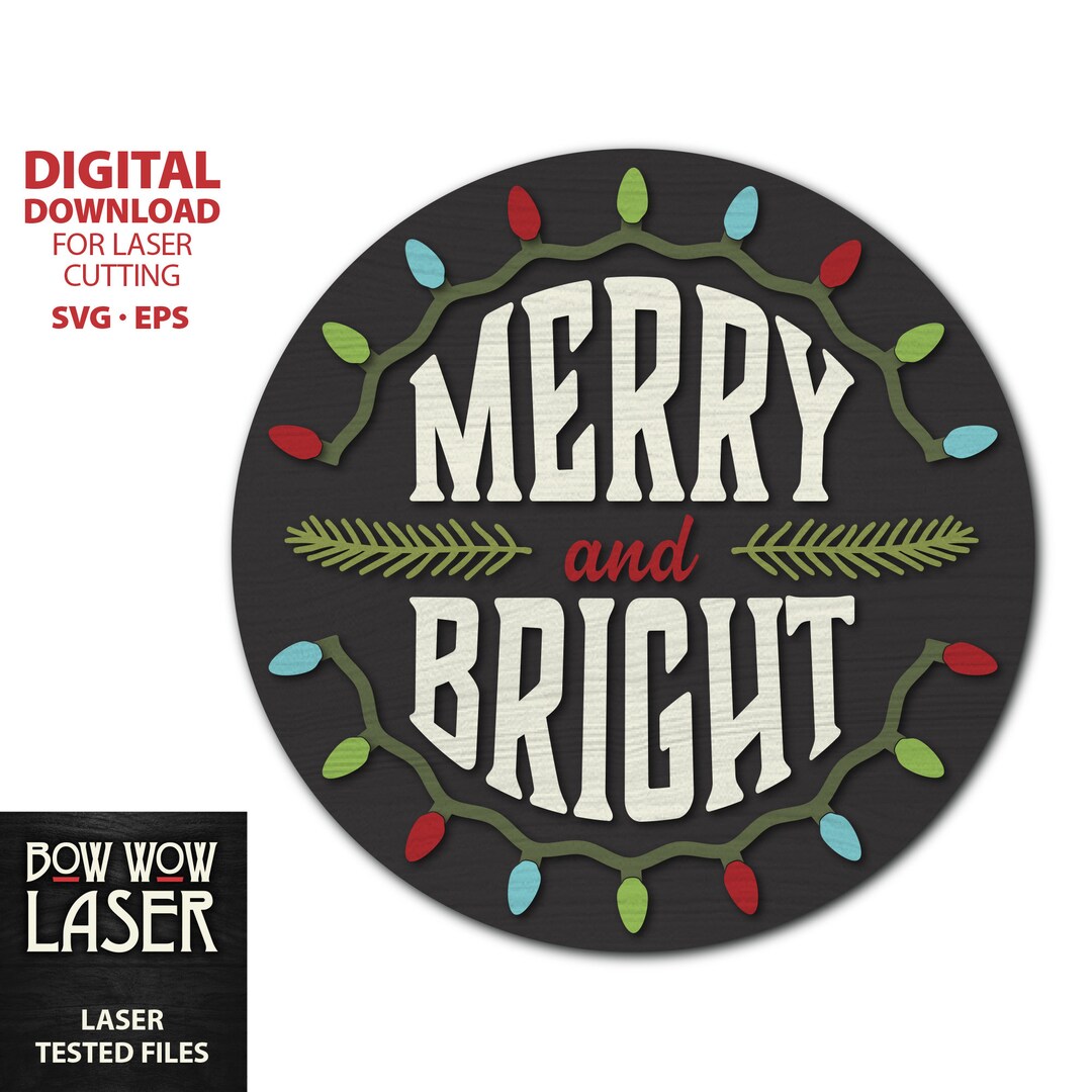 DIGITAL FILE Merry and Bright Christmas Lights Round Front Door Hanger ...