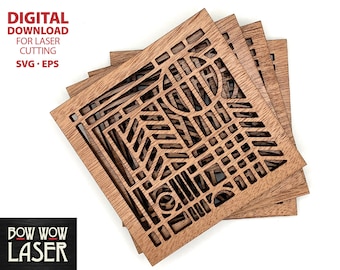 DIGITAAL BESTAND Geometrische vierkante houten achtbaan voor lasersnijder Arts & Crafts Mission Prairie Style art deco stijl bungalow home glowforge svg
