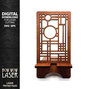 DIGITAAL BESTAND mobiele telefoon standhouder laser cutter svg Arts & Craft Mission Prairie Style art deco stijl bungalow coonley speelhuisje glowforge
