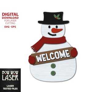 DIGITAL FILE Snowman winter welcome front door hanger sign svg wood christmas porch wall decor layered cutting glowforge laser file