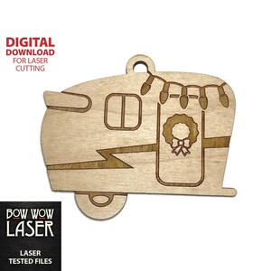 DIGITAL FILE Vintage / Retro Christmas camper ornament wood gift tag for happy camper people who love trailer camping svg laser cutting