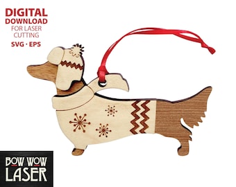 DIGITALE DATEI Langhaar Dackel mit Winterpullover Pullover Schal Mütze Weihnachtsbaum Ornament Laserschnitt Datei Geschenk Doxie Weiner für Hundeliebhaber