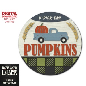 DIGITAL FILE Pumpkin Farm Truck round front door hanger sign svg fall autumn halloween wood porch sign layered cutting glowforge svg laser