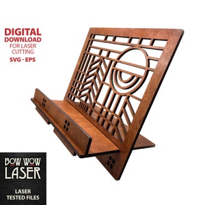 DIGITAAL BESTAND Kookboek Recept Stand Schildersezel Houder Geometrisch patroon Arts & Crafts Mission Prairie Style boek tablet glowforge laser svg-bestand