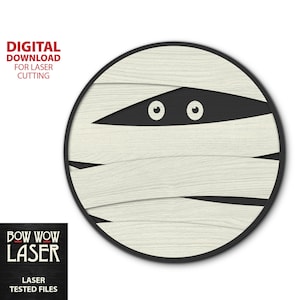 DIGITAL FILE Mummy round door hanger sign svg spooky Halloween circle front door sign mummy porch decor layered glowforge svg laser cutting