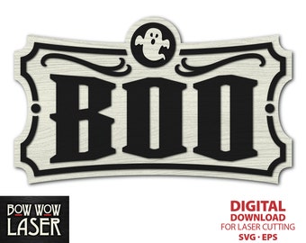 ARCHIVO DIGITAL BOO fantasma signo espeluznante estilo vintage espeluznante divertido Halloween svg puerta delantera colgador porche pared decoración glowforge svg corte por láser