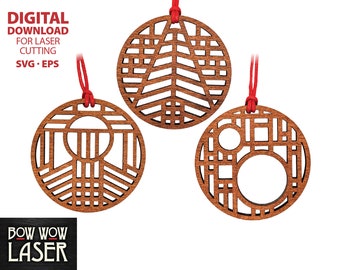 DIGITAL FILE Christmas Tree Ornament Set Geometric Pattern Arts & Crafts Mission Prairie craftsman modern style glowforge laser svg file