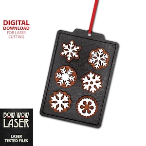 DIGITAL FILE Miniature iced gingerbread cookies on cookie sheet pan svg Christmas tree ornament layered snowflake pattern laser cutting file