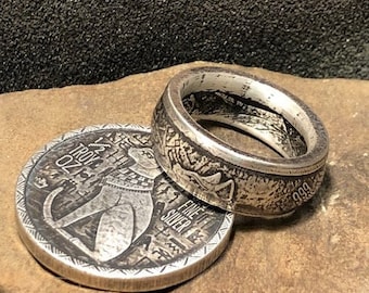 Silver 1/2 Egyptian Cat Silver Round Coin Ring Coinring Rings