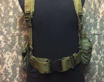 US Military Vintage Combat Issue Cartridge War Belt Y or H Harness Suspenders  Quart Canteen and Canteen Cover  Mag pouch Set  prepping must