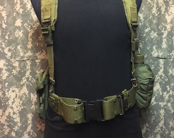 US Military Vintage Combat Issue Cartridge War Belt Y or H Harness Suspenders  Quart Canteen and Canteen Cover  Mag pouch Set  prepping must