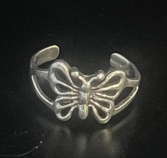 Solid Sterling Silver Adjustable Butterfly Toe Ri… - image 3