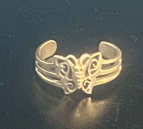 Solid Sterling Silver Adjustable Butterfly Toe Ri… - image 1