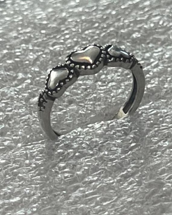 Solid Sterling Silver Love 3 Heart Ring, Size 5 3… - image 1