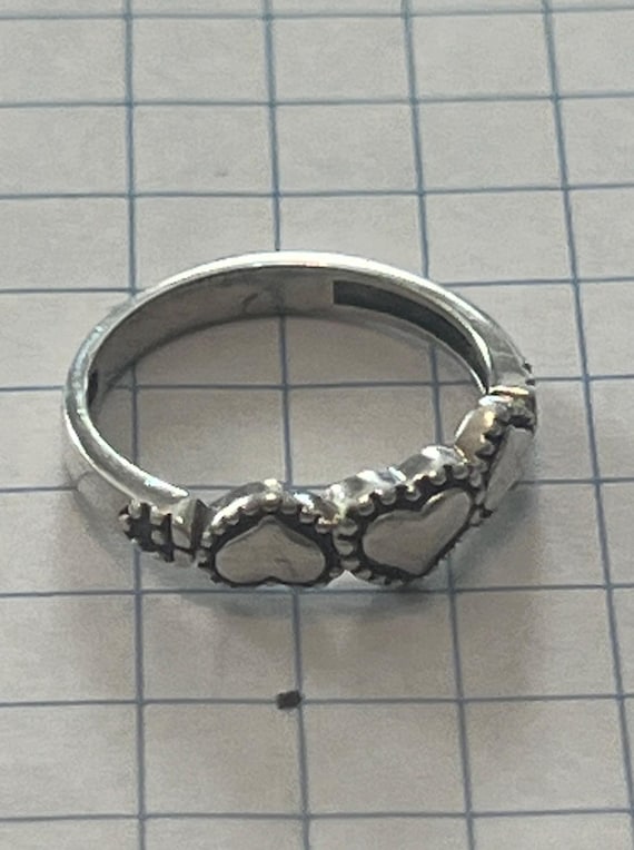 Solid Sterling Silver Love 3 Heart Ring, Size 5 3… - image 3