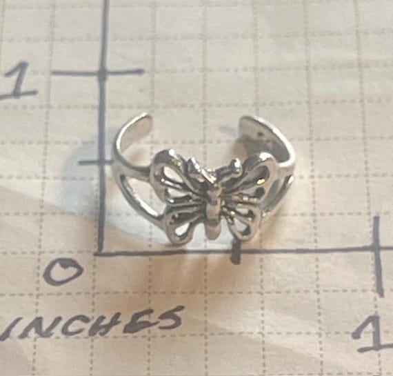 Solid Sterling Silver Adjustable Butterfly Toe Ri… - image 5