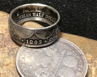 Americas First Commemorative Coin -Worlds Colombian Exposition Chicago 1893 1892 Half US Dollar Coin Ring Coinring Rings Navy Chief Birthday