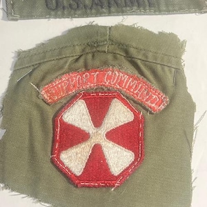US Army World War Two II Era 8th Army Support Command Unit Patch No Glow Still Sewn to  uniform Sleeve Remnant