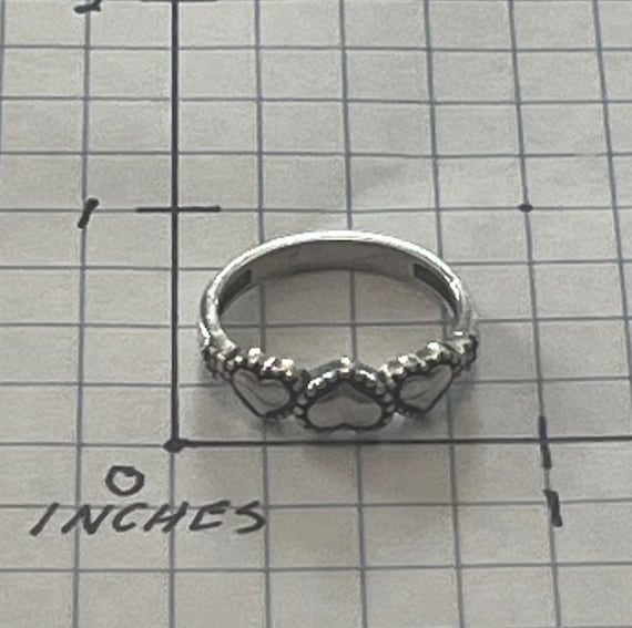 Solid Sterling Silver Love 3 Heart Ring, Size 5 3… - image 2