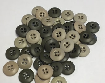 US Military Battle Dress Uniform Bulk Lot of Olive Drab , Desert Tan Or Mixed  Lot of 50 Buttons for sewing repairs and replacement.