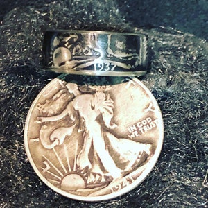 Custom Made United States Walking Liberty Half Dollar Coin Ring Coinring Rings
