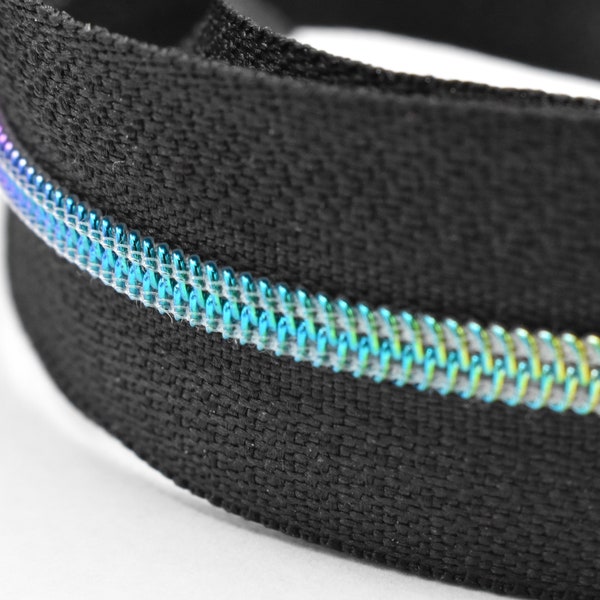 Callisto, Zipper by the Yard, #3 Nylon Zipper, Rainbow Zipper, (CPSIA lead tested), Black Rainbow Zipper, Sewing Zipper