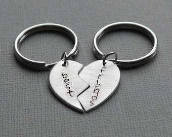 Broken Heart Best Friends Keychain Set - Custom Stamped Aluminum