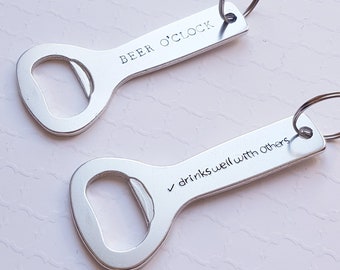 Custom stamped bottle opener keychain