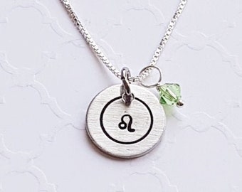 Zodiac symbol necklace with Swarovski birthstone
