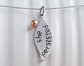 She persisted necklace with Swarovski pearl