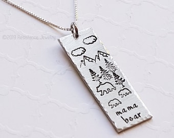 Mama bear forest scene necklace